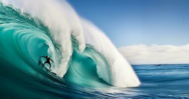 uma surfista dentro Ação. ai gerado foto