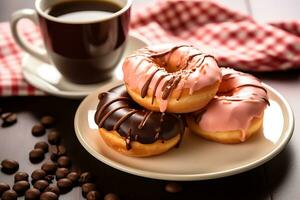 delicioso rosquinha com Preto café foto