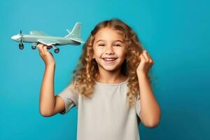 menina com brinquedo avião foto