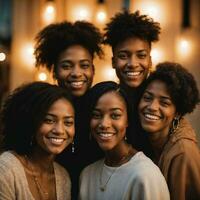 grupo do feliz jovem Adolescência às a noite festa, generativo ai foto