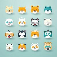 conjunto do animal rostos, face emojis, adesivos, emoticons, desenhos animados engraçado mascote personagens face definir, generativo ai ilustração foto