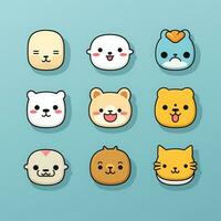 conjunto do animal rostos, face emojis, adesivos, emoticons, desenhos animados engraçado mascote personagens face definir, generativo ai ilustração foto