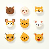 conjunto do animal rostos, face emojis, adesivos, emoticons, desenhos animados engraçado mascote personagens face definir, generativo ai ilustração foto