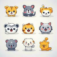 conjunto do animal rostos, face emojis, adesivos, emoticons, desenhos animados engraçado mascote personagens face definir, generativo ai ilustração foto