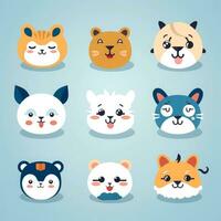 conjunto do animal rostos, face emojis, adesivos, emoticons, desenhos animados engraçado mascote personagens face definir, generativo ai ilustração foto