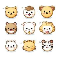 conjunto do animal rostos, face emojis, adesivos, emoticons, desenhos animados engraçado mascote personagens face definir, generativo ai ilustração foto