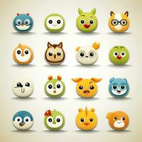 conjunto do animal rostos, face emojis, adesivos, emoticons, desenhos animados engraçado mascote personagens face definir, generativo ai ilustração foto