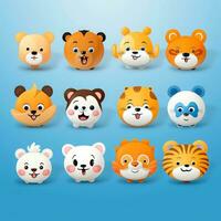 conjunto do animal rostos, face emojis, adesivos, emoticons, desenhos animados engraçado mascote personagens face definir, generativo ai ilustração foto