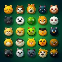 conjunto do animal rostos, face emojis, adesivos, emoticons, desenhos animados engraçado mascote personagens face definir, generativo ai ilustração foto