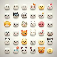 conjunto do animal rostos, face emojis, adesivos, emoticons, desenhos animados engraçado mascote personagens face definir, generativo ai ilustração foto