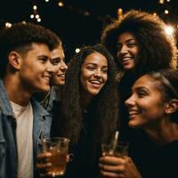 grupo do feliz jovem Adolescência às a noite festa, generativo ai foto