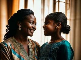 foto do feliz família Preto mãe e filha, generativo ai