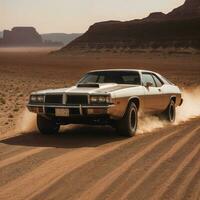 foto do carro dentro quente areia deserto, generativo ai