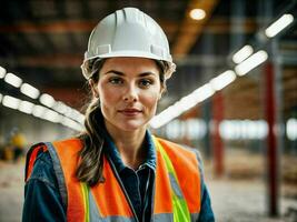 foto do mulher Como uma construção trabalhador com capacete, generativo ai