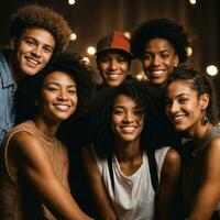 grupo do feliz jovem Adolescência às a noite festa, generativo ai foto