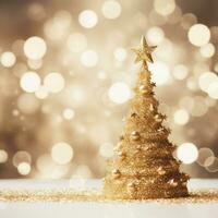 ouro Natal árvore em bokeh fundo, de ai generativo. foto