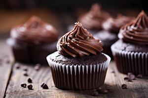 chocolate Bolinho fechar-se Visão ai generativo foto