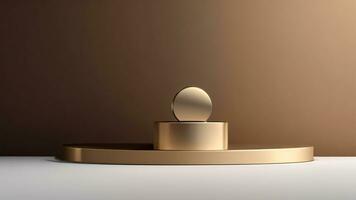 bronze dourado pódio para produtos apresentação, abstrato fundo, 3d render ai gerado foto