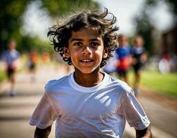 foto do Garoto crianças corrida raça esporte às escola, generativo ai