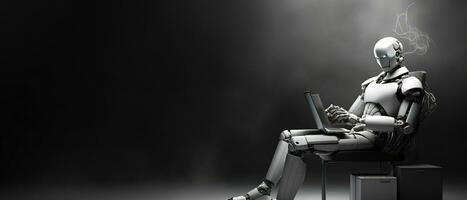 ai robô sentado baixa segurando uma pasta esperando para uma trabalho entrevista. generativo ai foto