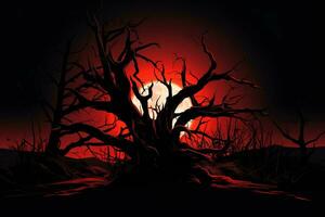 silhueta morto árvore às noite para dia das Bruxas fundo. generativo ai foto