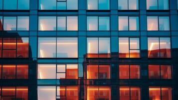 uma arranha-céus construção com janelas este refletir a céu e a Sol ai generativo foto