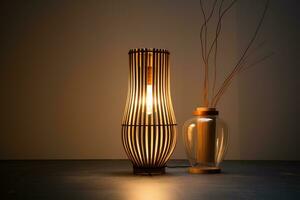 lindo tecer bambu luminária foto