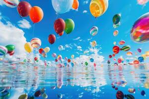 colorida balões em uma azul céu fundo foto