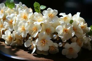 festão do jasmim, flores belas trabalhada, popular dentro sul Índia Como a enfeite para meninas e mulheres. foto