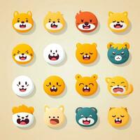 conjunto do animal rostos, face emojis, adesivos, emoticons, desenhos animados engraçado mascote personagens face definir, generativo ai ilustração foto