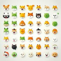 conjunto do animal rostos, face emojis, adesivos, emoticons, desenhos animados engraçado mascote personagens face definir, generativo ai ilustração foto