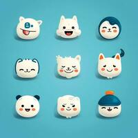 conjunto do animal rostos, face emojis, adesivos, emoticons, desenhos animados engraçado mascote personagens face definir, generativo ai ilustração foto