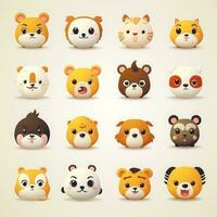 conjunto do animal rostos, face emojis, adesivos, emoticons, desenhos animados engraçado mascote personagens face definir, generativo ai ilustração foto