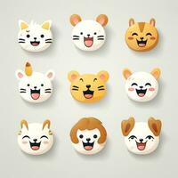 conjunto do animal rostos, face emojis, adesivos, emoticons, desenhos animados engraçado mascote personagens face definir, generativo ai ilustração foto