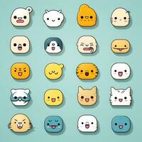 conjunto do animal rostos, face emojis, adesivos, emoticons, desenhos animados engraçado mascote personagens face definir, generativo ai ilustração foto