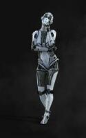 3d ilustração do uma mulher ai cyborg pose em Preto fundo com recorte caminho. ai projeto. foto