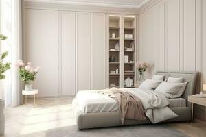 minimalismo quarto com construído dentro armários foto