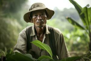 étnico agricultor retrato. gerar ai foto