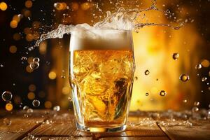 uma frio espumoso Cerveja caneca transbordante com dourado bolhas captura a espírito do oktoberfest celebrações isolado em uma branco fundo foto