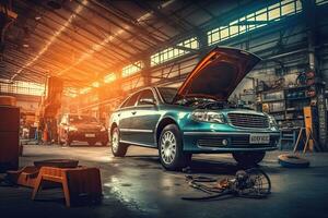 carro reparar serviço. auto mecânico reparação carro dentro auto reparar fazer compras. generativo ai foto