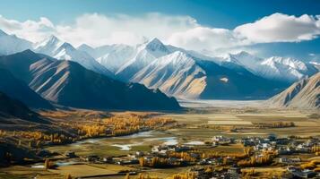 ladakh panorama azul céu dourado folhagem mosteiros dentro pacífico e cênico vale ai gerado foto