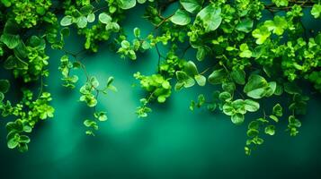 suspensão plantar com pequeno folhas em uma gradiente verde fundo Alto resolução e 8k qualidade ai generativo foto