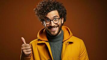 sorridente africano americano homem apontando com dedo às Câmera isolado em fundo. generativo ai foto