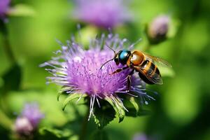 fechar-se tiro do uma besouro em roxa ageratum foto