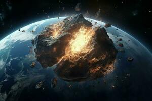 impactante terra espaço asteróide. gerar ai foto