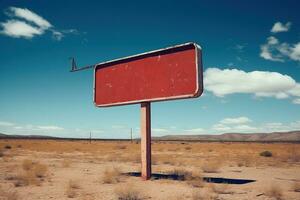 generativo ai, vintage esvaziar cantar ou Painel publicitário dentro a deserto do estrangeiro planeta, dentro a espaço foto