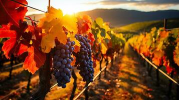 uma pitoresco Vinhedo às a pico do outono folhagem Onde vinho entusiastas reunir para saciar dentro degustações e Vinhedo passeios foto