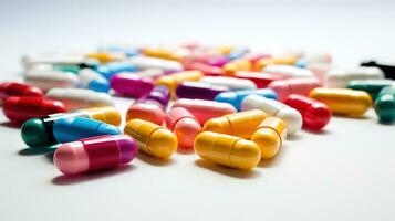 pílulas multicoloridas em um fundo branco foto