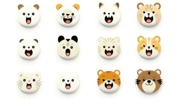 conjunto do animal rostos, face emojis, adesivos, emoticons, desenhos animados engraçado mascote personagens face definir, generativo ai ilustração foto