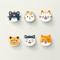 conjunto do animal rostos, face emojis, adesivos, emoticons, desenhos animados engraçado mascote personagens face definir, generativo ai ilustração foto